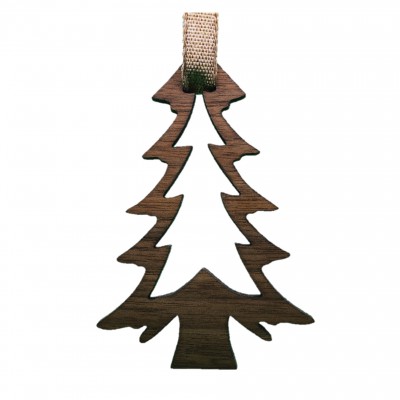 Fir Tree Landscape Style Ornament - Black Walnut Wood - 62x99x6mm - Made in Québec